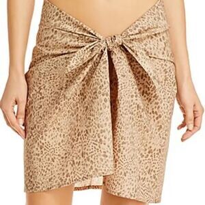 WAYF Printed Tie Pareo Skirt In Tan Cheetah Womans Beach Cover Up Wrap